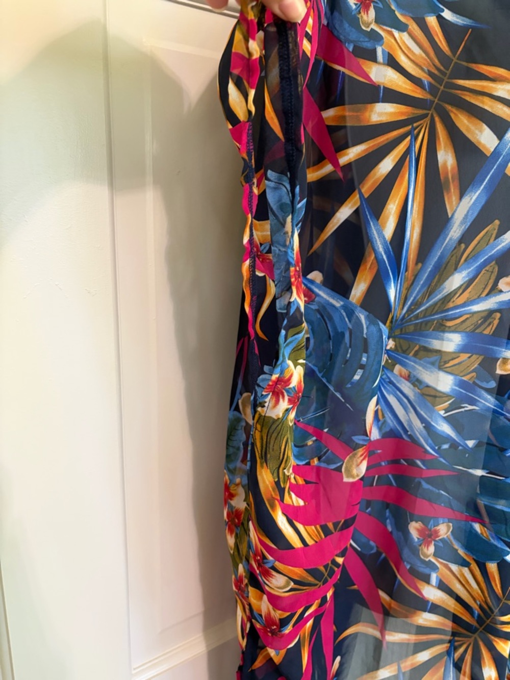 Tropical Floral Sheer Kimono Blouse - Navy/Multicolor - Picture 3 of 6